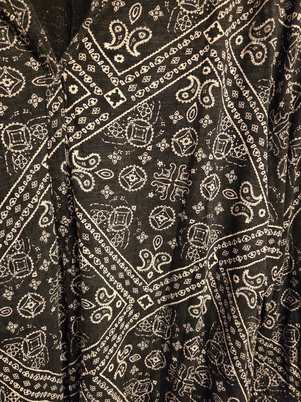 Black Cream Paisley Bandana Print Boho Western Split Neck Tunic 2X Cotton Modal - Picture 2 of 7